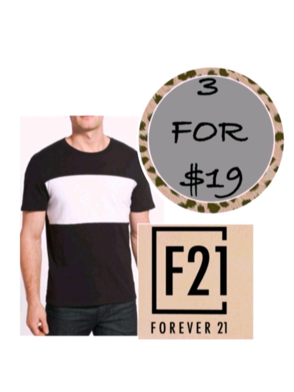 3/$19 Forever 21 color block stripe textured short sleeve shirt